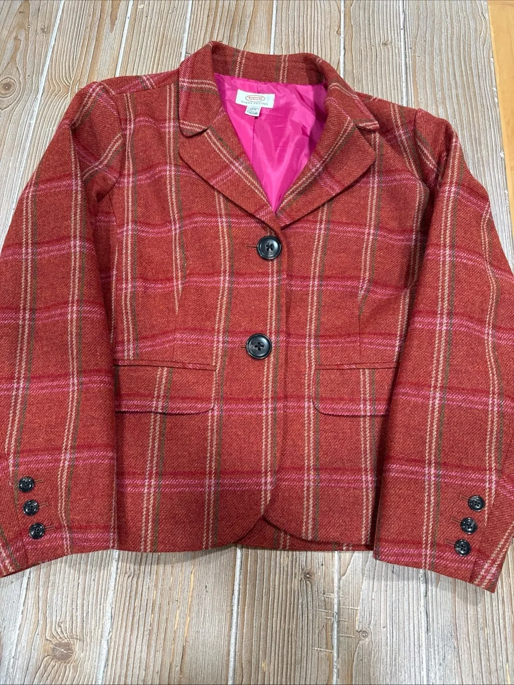 Talbots 16W Petite Wool Plaid Blazer Jacket Grannycore Professorcore Orange